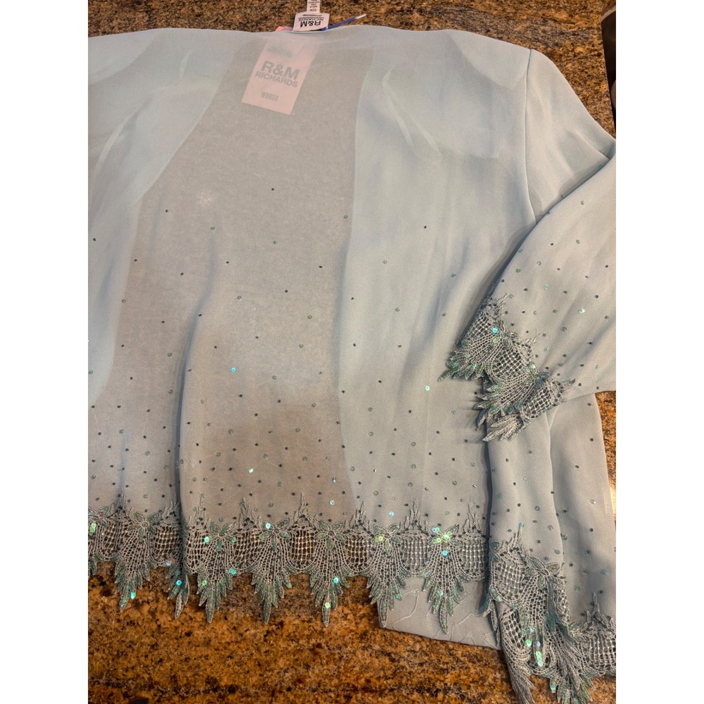 NEW R&M Richards 2 Piece Dress Set Blue Beaded Formal Mother Of The Bride 32W - Picture 11 of 16